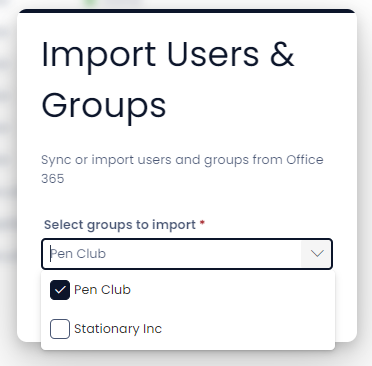 Modal popup showing multi-select menu of groups to import